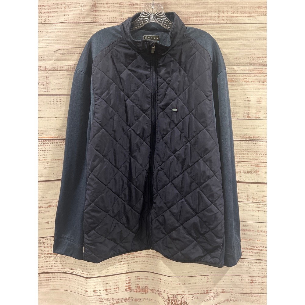 PGA Tour Mens XXL Blue Quilted Hybrid Full Zip Golf Jacket Life Member Pin